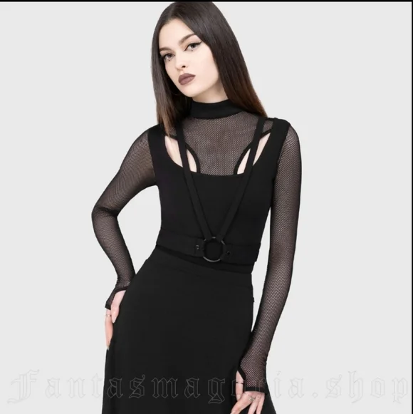 Killstar Black Mesh Harness Long Sleeve Top - Picture 2 of 5